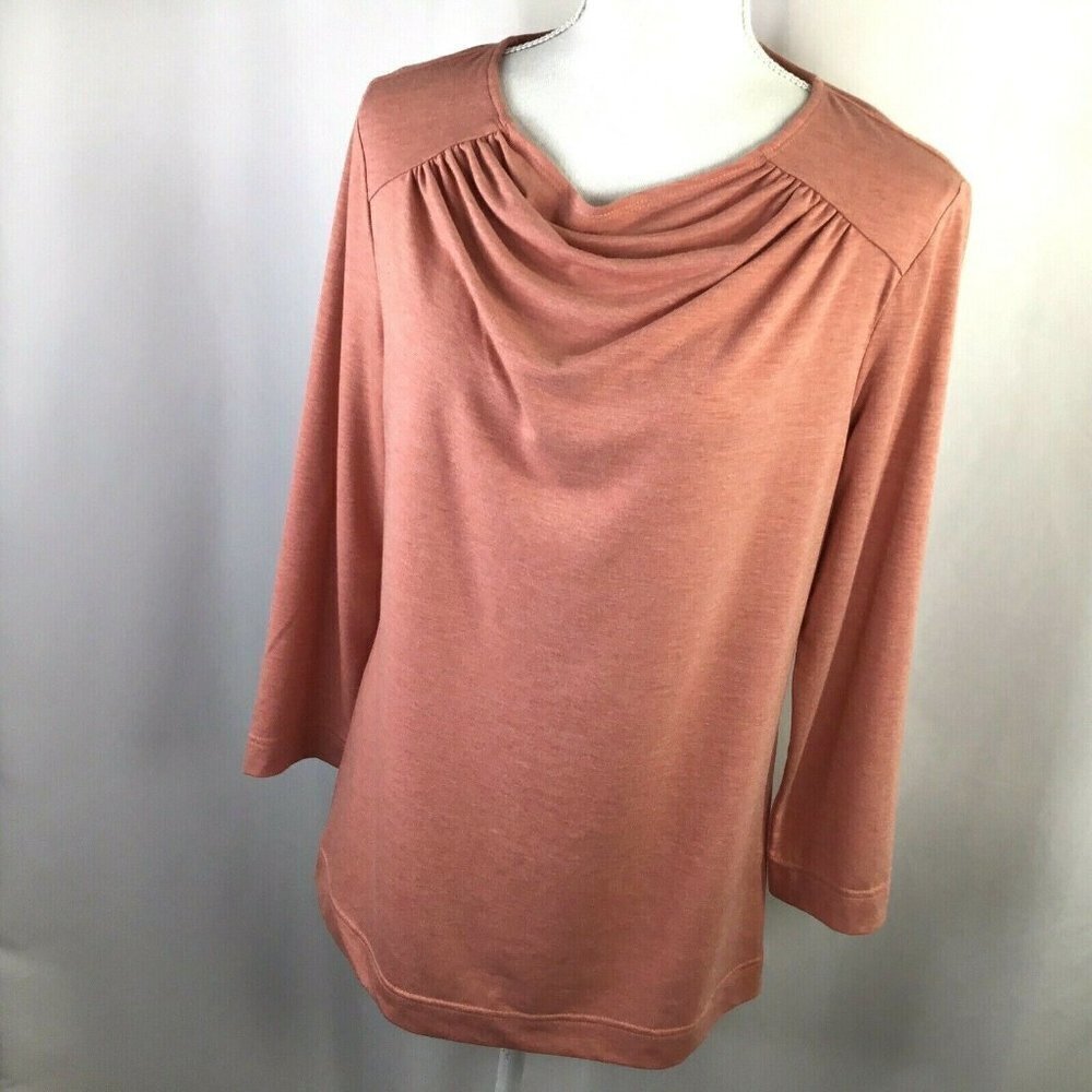 Women's Peach Drape Neck Long-Sleeve Top